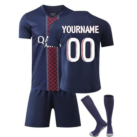 Enfant Maillot de Football 24/25 Nouveau Ensemble de Foot Enfant et Homme Nom et numéro personnalisés, Équipement Football Entrainement T-Shirt et Short Chaussettes Convient aux Femmes et aux Adultes