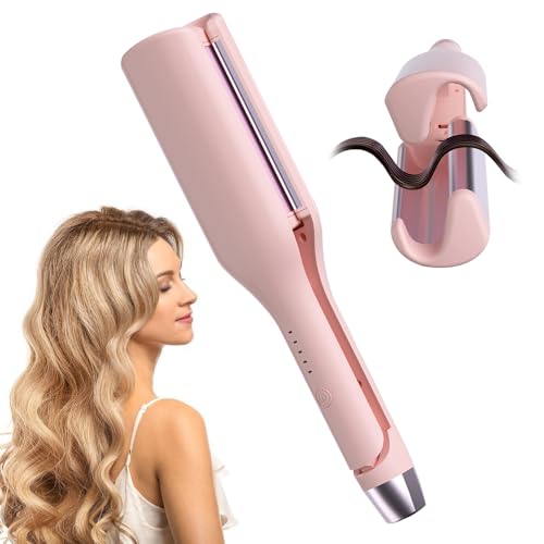 XPJBKC Rizador Pelo Ondas, 32mm Tenazas para Rizar el Pelo con 5 Temperaturas Ajustables, Antiquemaduras Ondulador de Pelo, Tenacillas para Rizar el Pelo para Todo Tipo de Cabello, Rosa