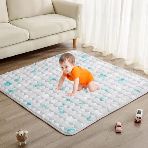 Image of Uniency Extra Thick Baby Play Mat for Floor, 71" x 59" Play Mat for Playpen, Cushioned Crawling Mat, Waterproof Washable Foldable Tummy Time Playmat for Infants, Babies and Toddlers(Stars & Moon)