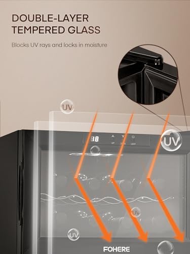 FOHERE Cave à vin pour 8 Bouteilles, Réfrigérateur à vin de Table Avec Porte en Verre, 22 Litres LED + Affichage Numérique, Réfrigérateur à Boissons Avec Porte en Verre, 8-18 °C – Image 5