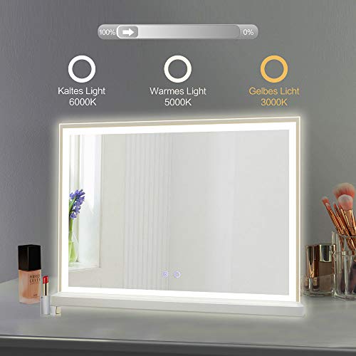 Yourlite Large Makeup Vanity Mirror Hollywood Lighted Mirror with 3 Color Lighting Modes, Tabletop Mirror & Wall Mounted, Smart Touch Control