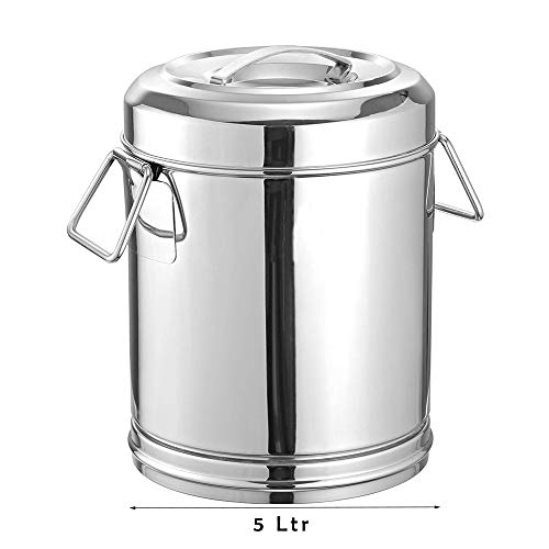 Stainless Steel Storage Box with Side Handle (5 Ltr, Silver), Round