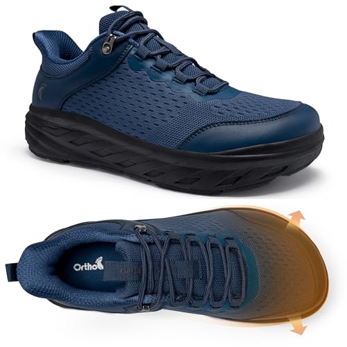 Mens Orthopedic Diabetic Wide Sports Shoes: Plantar Fasciitis Swollen Feet Arch Support Foot Pain Relief Outdoor Travel Fit Workout Walking Shoes Dark Blue Size 12
