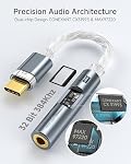USB C to 3.5mm DAC Dongle with Dual Chip CX31993 MAX97220, HiFi Headphone Amplifier, 32Bit/384kHz Hi-Res Audio, Includes USB-A Adapter for iPhone 17/16/15,Android,PC,Mac,iPad,PS5