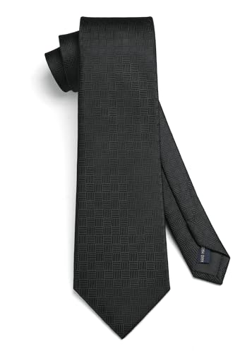 Image of HISDERN Ties for Men Formal Business Plaid Checked Mens Ties and Pocket Square Set Classic Wedding Necktie Handkerchief