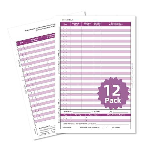YvnShine Receipt Organizer Envelopes with Mileage Log Book and Expense Ledger,Business Expense Tracker and Cost Record for Receipts Storage, 12-Pack, 6.5x9.5 Inches, Purple