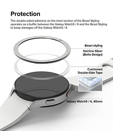 Image of Ringke Bezel Styling Compatible with Samsung Galaxy Watch 4 40mm / Galaxy Watch FE Accessory Adhesive Frame Ring Cover Anti Scratch Stainless Steel Protection Silver [40-42]