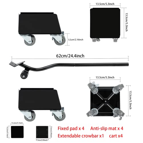 Heavy Duty Furniture Expandable Lifter With 4 Mover Dolly For Easy And Safe Moving Kit, Rubber Wheels 2 Brake 360° Rotatable Appliance Mover Dolly, Max Up For 1320Lbs/600Kg (Black) #TOP5