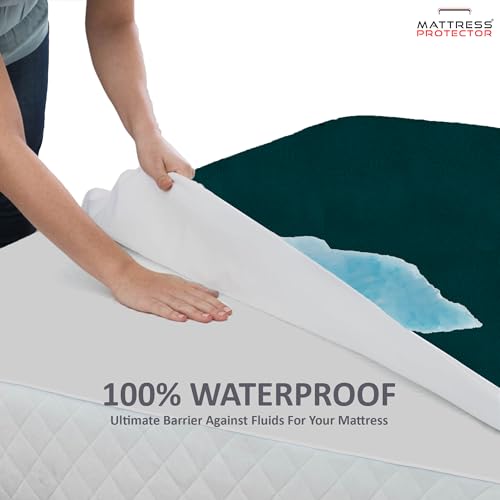 Image of Mattress Protector King Size | Waterproof Double Bed Cover | Ultra-Soft Hotel Like Luxury Comfort Premium Cotton Fabric | Breathable, Hypoallergenic & Noiseless Fit Upto 10 inch- 6x6 Ft|72x72 in, Peacock