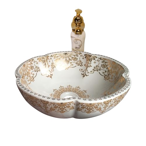 XIGGJYL Vessel Bathroom Sink Flower Shape Design Porcelain Above Counter Sink for Bar and Cloakroom...