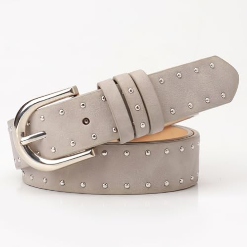 Cinturón de gamuza de cuero para mujer, estilo punk, con tachuela...