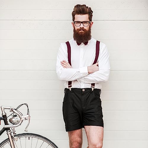 Image of Haysandy 6 Set Men Suspender and Bow Tie Set Bulk Pack Y Back Y Shape Adjustable Elastic Suspender for Adult Women