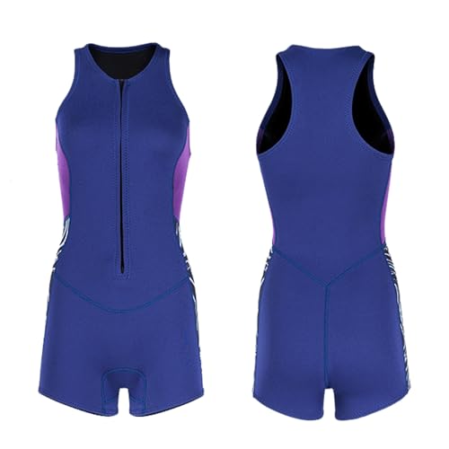Shorty Wetsuit for Women, Front Zip Diving Suit 2mm Neoprene Sleeveless Thermal Swimsuit Surfing Suit,2XL,Blue