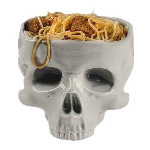 Bol à goûter avec têtes de squelette – Bol à bonbons d'Halloween en céramique en forme de tête de mort | Bol de serveur de casse-croûte en forme de tête de mort, distributeur de nourriture, ustensiles
