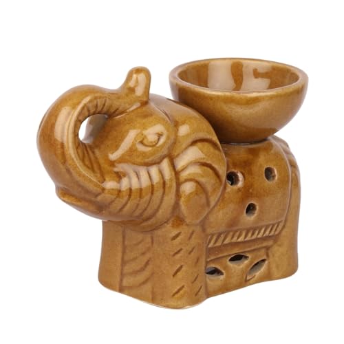 Image of Pure Source India Ceramic Elephant Shape Aroma Oil Burner - Decorative Tealight Diffuser for Home Fragrance, Essential Oils & Aromatherapy (Brown)