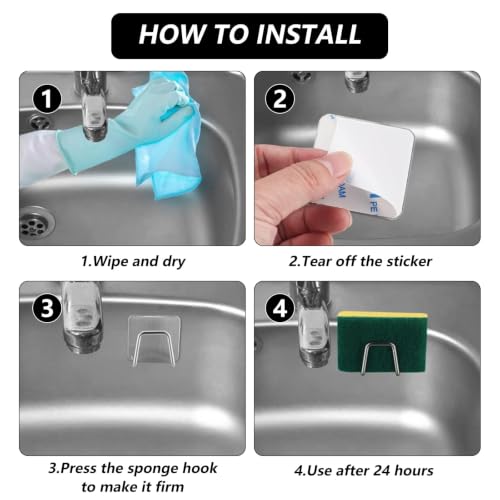 Miniatura 4 de Welhaepi Porta Esponjas Autoadhesivo, Soporte Para Estropajos, Ganchos Para Estropajos De Acero Inoxidable, Soporte Organización De Esponja Fregadero Para Esponja Cocina Baño