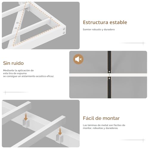 Miniatura 6 de Aogllati Cama De Matrimonio De 140 X 190 Cm Con Efecto Visual Levitante, Estructura De Cama Con Led Y Estación De Carga, Cama Con Cabecero Acolchado Y Estructura De Metal, Sin Colchón, Color Blanco