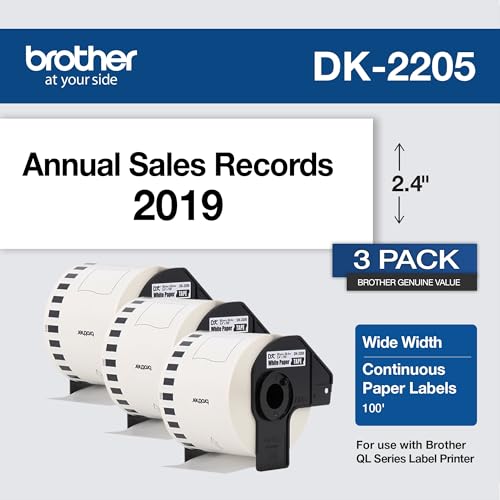 Image of Brother Genuine, DK-22053PK Continuous Paper Label Roll, Cut-to-Length Label, 2.4 inch x 100 Feet, (3) Rolls Per Box, White (DK22053PK)