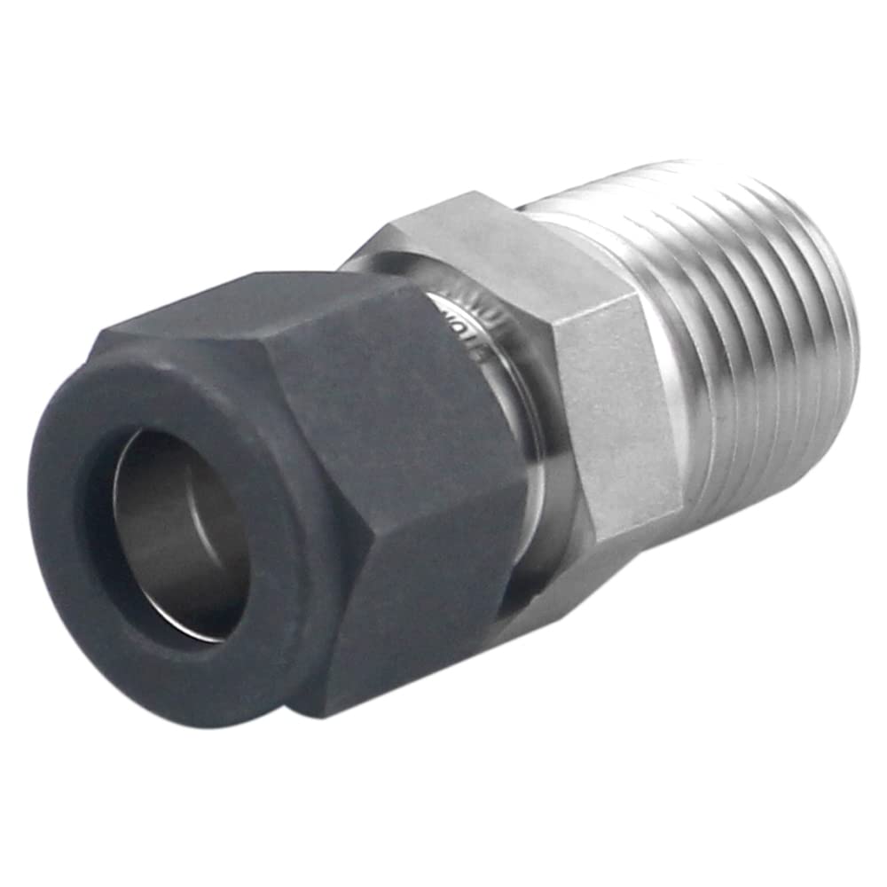 FITOK SS-CM-SFL4-NS4, 316 Stainless Steel Single Ferrule Compression Tube Fitting, Male Connector, 1/4" Tube OD × 1/4" Male NPT