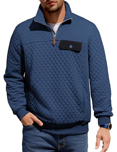 JMIERR Men's Quilted Sweatshirt Casual Long Sleeve Outdoor Stand Collar Quarter-Zip Pullover Sweatshirts