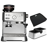 INHALT - Solis Grind & Infuse Perfetta 1019 Espressomaschine, inklusive Coffee Knock Box, Tamping Mat, Filterhalter, Tamper, Milchkanne, Reinigungsbürste, Gummieinsatz zur Reinigung, Ein- und Zwei-Kopffilter, Wasserfilter, Teststreifen. Farbe: silber