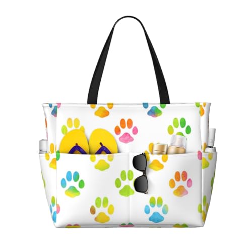 Sac de plage patte de chien aquarelle grand format pour vos sorties estivales