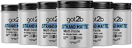 got2b Pasta mate de playa (100 ml), pasta de estilismo para looks surfistas mate, para arrastrar o doblar sin pegar, agarre medio, 6 x 100 ml
