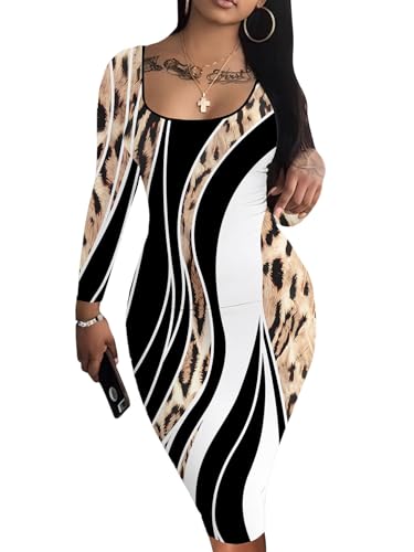 Image of Nimsruc Womens Autumn Casual Sexy Long Sleeves Bodycon Dress Basic Pencil Midi Club Dresses