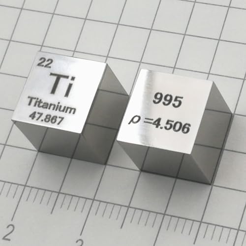 1 Piece 10mm Pure Mirrorable Titanium Metal Cube, 99.5% High Purity Carved Ti, Cubic Titanium Block, for Periodic Table Element Specimens Collection Hobbies and Popular Science Demonstration
