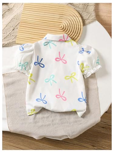 Verdusa Girl's Cute Bowknot Puff Sleeve Blouse Tops Button Down Collared Shirts2