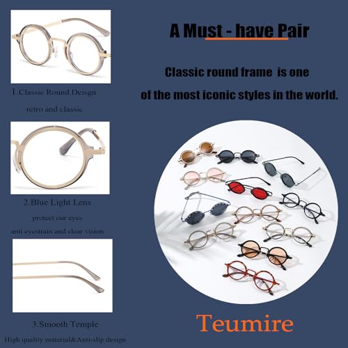 Image of Classic Round Glasses for men women Circle Blue Light Eyeglasses Hippie Style Non Prescription Eyewear