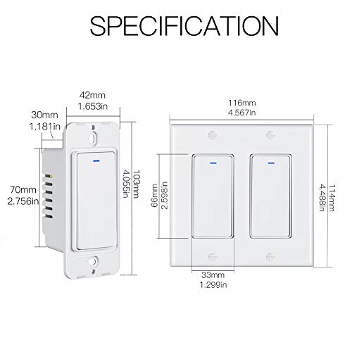 Moesgo Wifi Wall Push Button Smart Light Switch,Multi-Control, 2.4Ghz Wifi Light Switches, Neutral Wire Required,Remote Control Smart Life/Tuya, Work With Alexa,Google Home White 2 Gang #TOP6