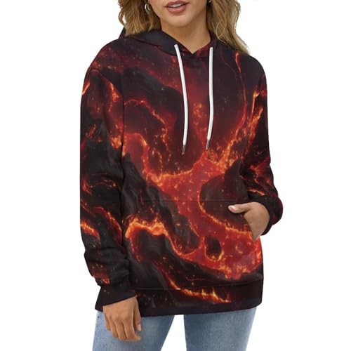Pull imprimé couple fantastique avec graphisme vortex de lave rouge 3D
