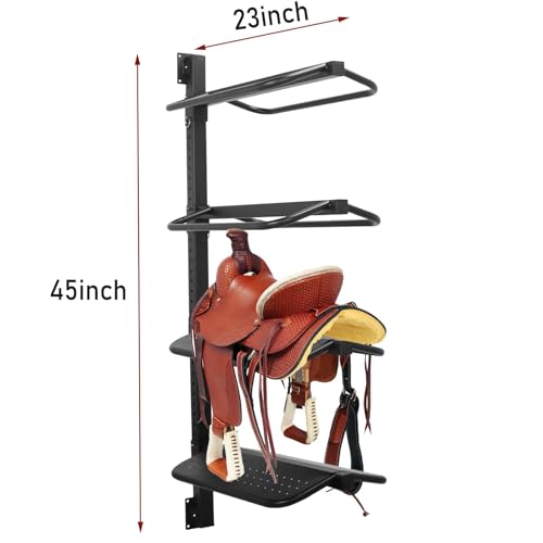Sidasu Saddle Rack, 4 Tier Saddle Stand Wall Mount for Western and English Saddle - Supports to 250LB, Holds Tack, Pad, Accessories etc for Horses (Steel-Integrated type)