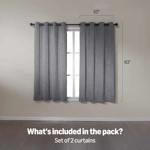 Image of Amazon Basics Chenille Room Darkening Curtains, Light Filtering Window Drapes for Bedroom and Living Room, 2-Panel Set with Grommets, 52 inch W x 63 inch L, Grey Diamond