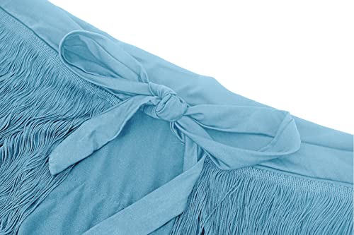Ballroom Dance Skirt For Women Latin Ballroom Tango Hip Scarf Fringe Swing Rumba Irregular Hem Hip Wrap Blue #TOP5