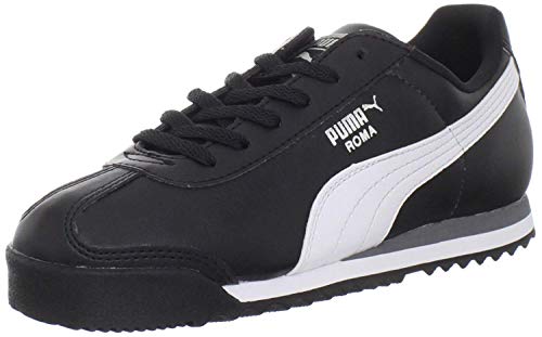 PUMA Unisex-Child Roma Basic Sneaker, Black/White/Silver, 5.5 M US Big Kid