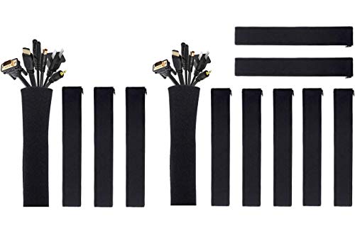JOTO [4 Pack] 19-20 Inch Black Flexible Cable Management Sleeve Bundle with [8 Pack] 19-20 Inch Black Cable Management Sleeve