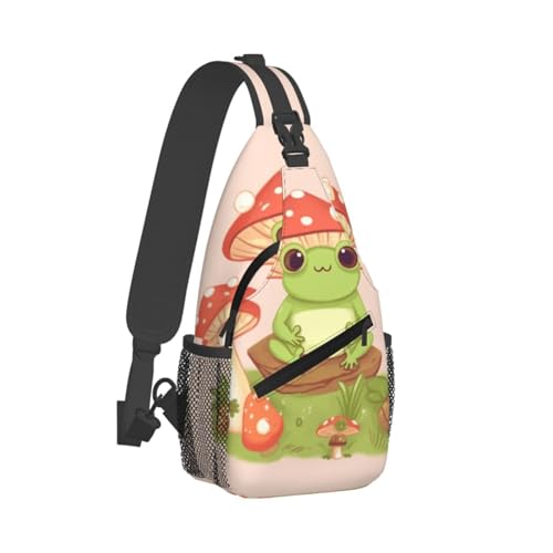 Bolso pechera pequeño unisex con diseño de ranas y hongos
