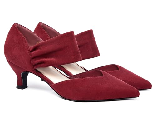Coutgo Damen-Pumps mit niedrigem Kätzchen-Absatz, spitzer…