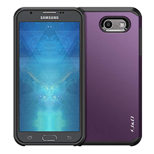 J&D Case Compatible For Samsung Galaxy J3 Emerge/Galaxy J3 2017 / Galaxy J3 Prime Case, Heavy Duty Dual Layer Hybrid Shockproof Protective Rugged Bumper Case For Galaxy J3 Emerge Case, Purple #TOP3