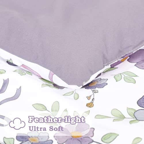 Image of SWESEN Toddler Bedding Set for Girls, Purple Floral Toddler Girls Bedding Set, Soft & Lightweight 4 Piece Toddler Comforter Sets Include Comforter, Flat Sheet, Fitted Sheet, Pillowcase
