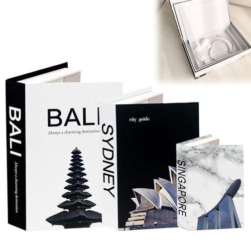 GBKDQQ 3 libros decorativos para decoración del hogar, libros decorativos, caja de libros de anidación y apilamiento falso libro, modelo de decoración, caja de almacenamiento para salón, estantería