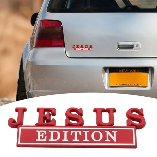 Image of 1pc 3D Raised Letter Jesus Edition Emblem Car Decal - Metal Sticker for Vehicles, Trucks, Motorcycles, SUV - Door Tailgate Bumper Badge Auto Decoration (red and White)