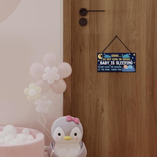 Image of Putuo Decor Sleeping Door Sign for Front Door PVC Do Not Disturb Door Hanger Sign Shhh Sleeping Do Not Knock or Ring Doorbell Door Hanger Sign for Home Room Nursery Kindergarten Decor