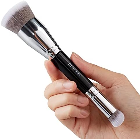DIFFUNY Large Makeup Brushes Double Ended Foundation Brush & Concealer Brush, Flat Top Kabuki Foundation Brush for Liquid, Cream, Blending, Buffing, Concealer, Dual Sided Make Up Brushes