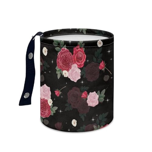 Image of Rose Black Patterns Car Trash Can Car Bag Accessories Interior Garbage Bin Hanging Portable Dustbin Bin Waste Basket Collapsible Car Trash Can Universal