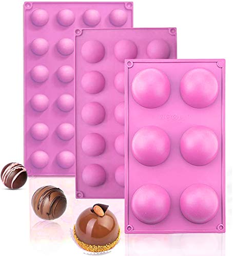 3 Pcs Pink Silicone Mold Chocolate, Candy Hot Chocolate Bomb Molds Silicone Mold for Chocolate Bombs Half Circle Silicone Mold Baking Mold