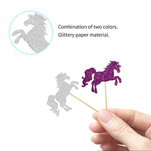24Pcs Glitter Horse Cupcake Toppers For Baby Shower, Happy Birthday Unicorn Cake Decor, Animal Themed, Kids Birthday Party Decoration Supplies #TOP1