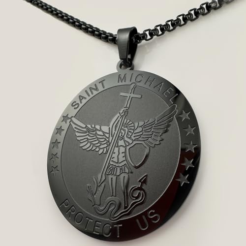 Saint Michael Medal and Prayer Card Bundle – Laminated Holy Card with St. Michael Prayer and Black Stainless Steel Medal Necklace – Catholic Devotional Set for Protection and Prayer2